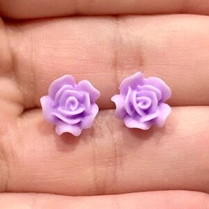 Lavender Purple Rose Flower Hypoallergenic Stud Earrings